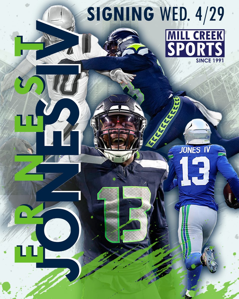 millcreeksports's tweet photo. 🔥 GOT EJ ON YOUR CALENDAR YET? ONE WEEK LEFT!!! 🏈

We’re excited to welcome Super Bowl LX Champion Ernest Jones IV for an in-store autograph signing at Mill Creek Sports on Wednesday, April 29th, 2026 at around 6:00 PM.

Tickets for one of the leaders of The Dark Side are limited and going fast, so don't delay!

Can’t attend in person? We’ve got you covered with Mail-In & Drop-Off options, so you can still get your item signed during our @ernestjones event.

Tickets + full details:
https://t.co/atJ3ayZ5Xr

#ErnestJonesIV #TheDarkSide #12s #SeattleSeahawks #Seahawks #SeahawksNation #GoHawks #SuperBowlLX #NFL #AutographSigning #SportsMemorabilia #Autographs #SignedMemorabilia #Collectors #TheHobby #MillCreekSports