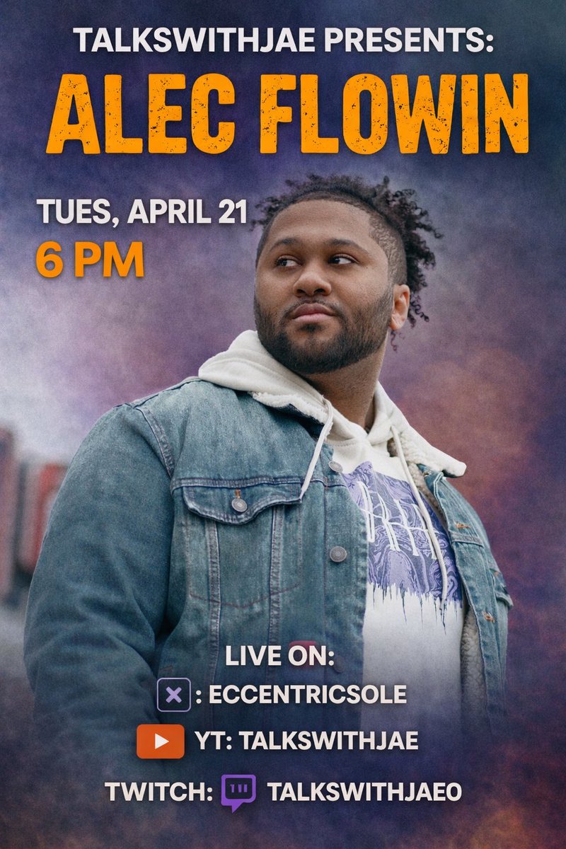 eccentricsole's tweet photo. 6 pm #TALKSWITHJAE has @AlecFlowin pulling up to talk about his battle with Sci on #TheTrenches #HomeAwayFromHome on April 26 https://t.co/43foscvxcJ
