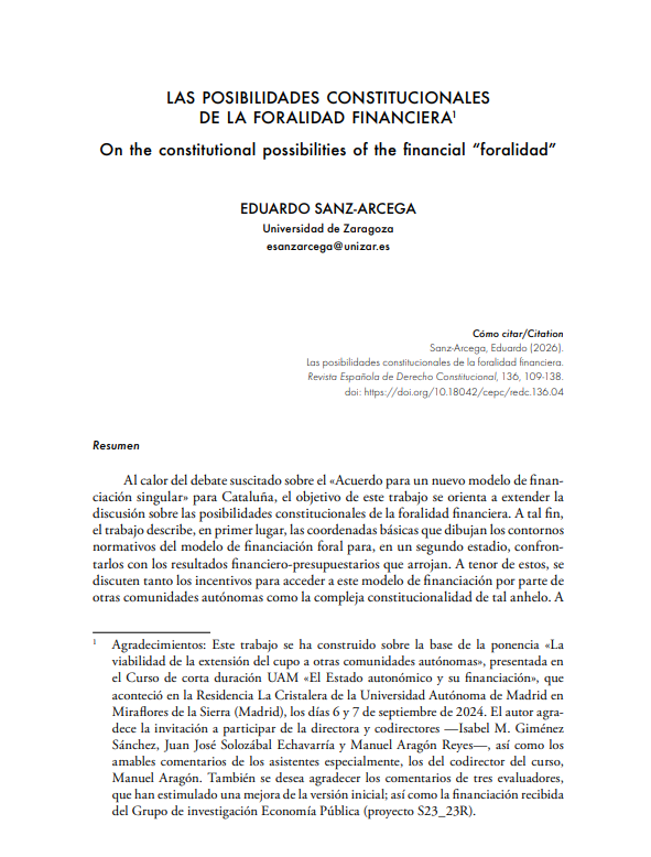 redc_cepc's tweet photo. 🟡En la #REDC136 se publica «Las posibilidades constitucionales de la foralidad financiera», de Eduardo Sanz-Arcega.

🔗Acceso a través de https://t.co/p5G82GTiG0 https://t.co/AaSfvjzrKa