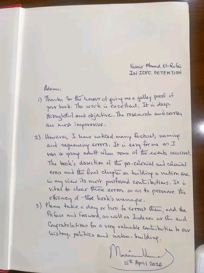 Ibrahim38707191's tweet image. From detention… to intellectual reflection.
A note attributed to Nasir Ahmad El-Rufai shows detailed engagement with a book on history, politics, and nation-building.
It raises an interesting question:

👉 Do leaders think more clearly in power—or outside it?

#Nigeria #Leader