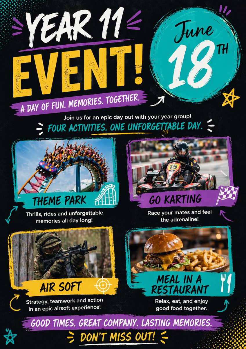 EdgeNorthfield's tweet image. After extensive student voice activities…we are super pleased to launch our Year 11 ‘end of year’ celebration events! Students will be signing up to the activity of their choice for our June 18th multi-activity day 🎉 #whereeveryonebelongs #graduation #edgefamily