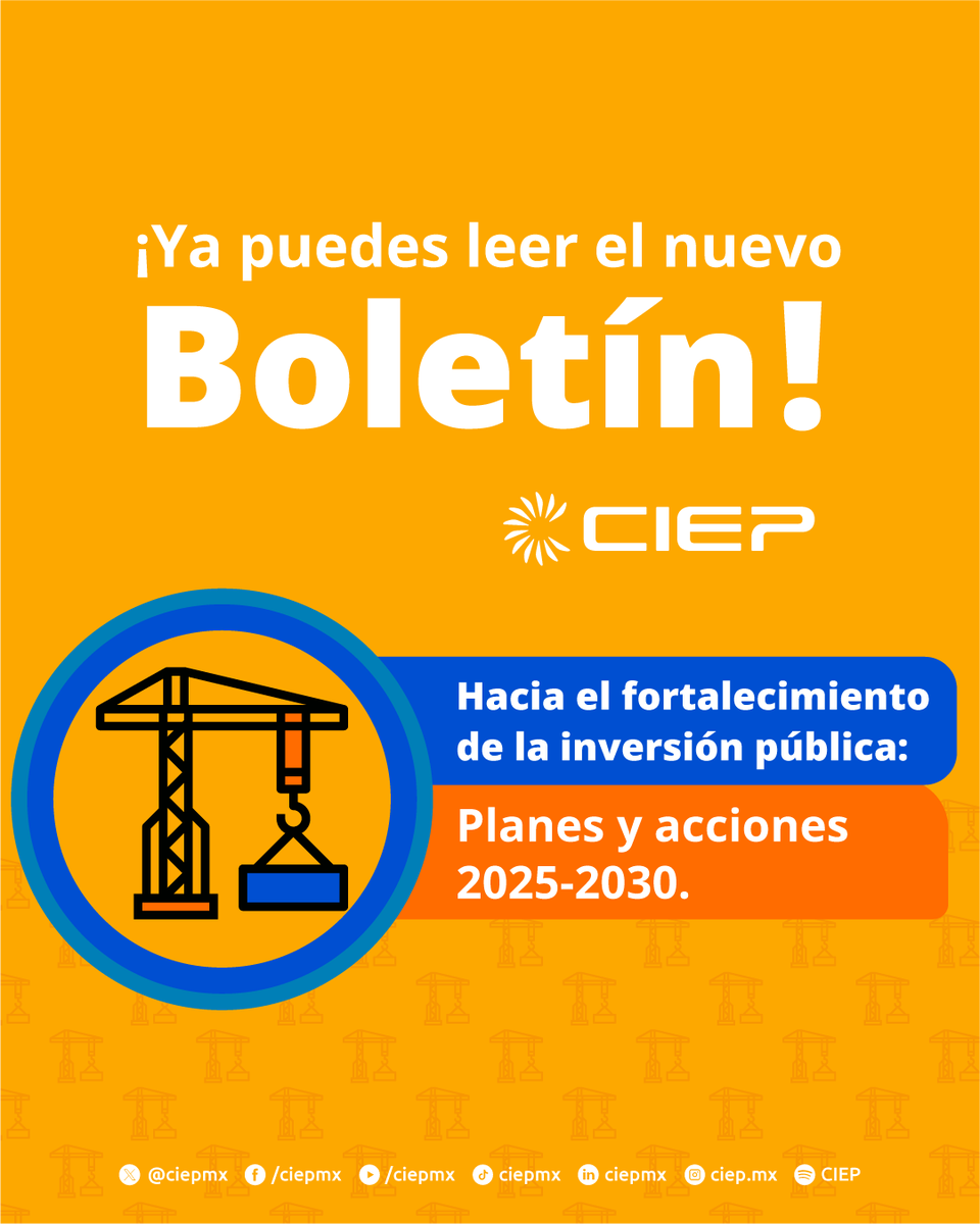 #BoletínCIEP

🏗️¿Cuánto se invertirá en #infraestructura y cuáles son los retos del nuevo plan impulsado por el Gobierno de México?

De esto y más podrás leer en nuestra investigación más reciente 👇

🔗ciep.mx/hacia-el-forta…

Déjanos tu opinión en los comentarios 💬
