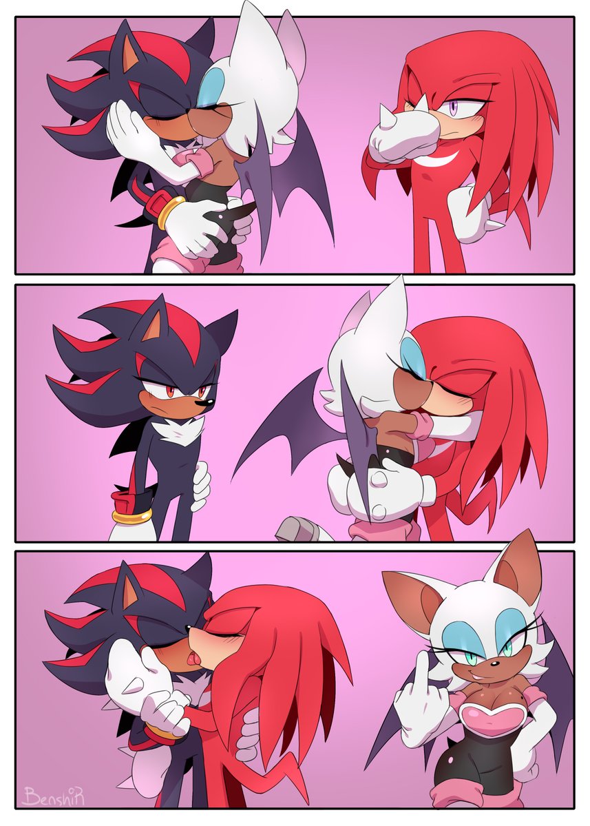 whenever I draw these three together I end up receiving a lot of hate lol 

anyway, here's the version without the error
#shadouge #knuxouge #knuxadow #knuxadouge