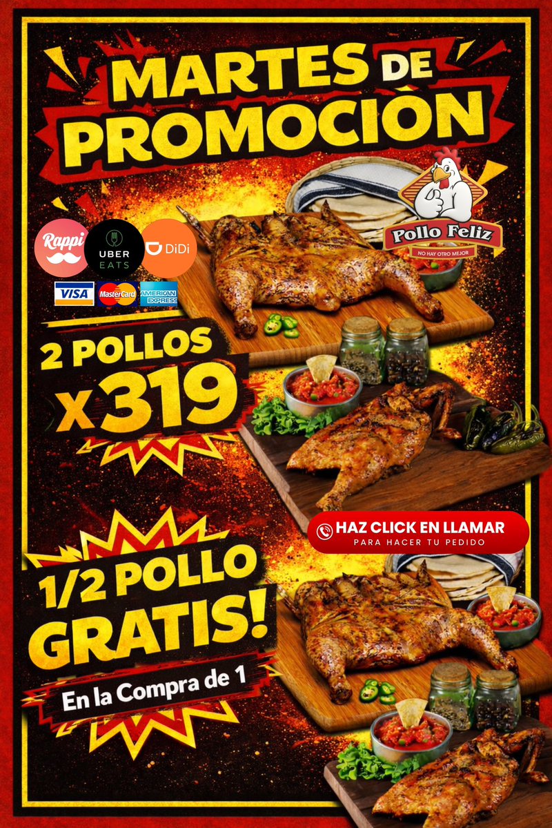 #MARTES 2 Pollos x $319 ó 1/2Pollo GRATIS! ☎️5 de diciembre Tel:2225159 ☎️Aeropuerto:2211906 ☎️Aramara:2097533 ☎️Pitillal:2240474 ☎️Bobadilla:2994541 ☎️Coapinole:2991169 ☎️Infonavit:2259759 ☎️Ixtapa:2810400☎️San José:2952333 ☎️:San Vicente:3222231833 #PuertoVallarta #pv #vallarta