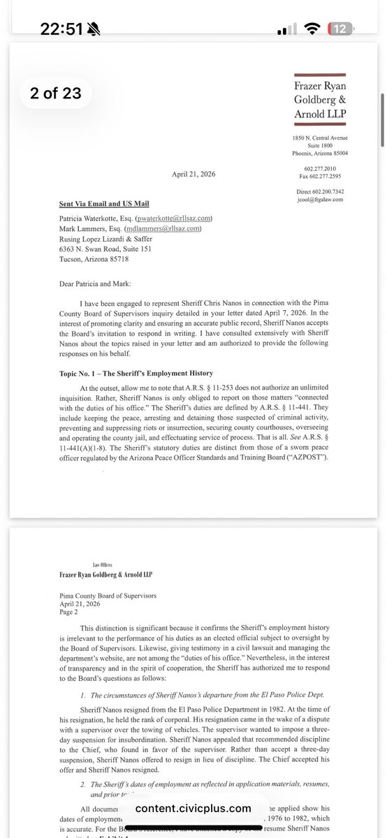 imadriienne's tweet image. #NancyGuthrie #BringNancyHome #FindNancyGuthrie #SheriffNanos 

🚨 BOARD OF SUPERVISORS OUTCOME: SHERIFF NANOS REPORT‼️ 

The Board of Supervisors confirm Sheriff Nanos report was received 20 minutes ago in writing!

23 PAGE REPORT ATTACHED IN FULL; content.civicplus.com/api/assets/az-… 👈🏼