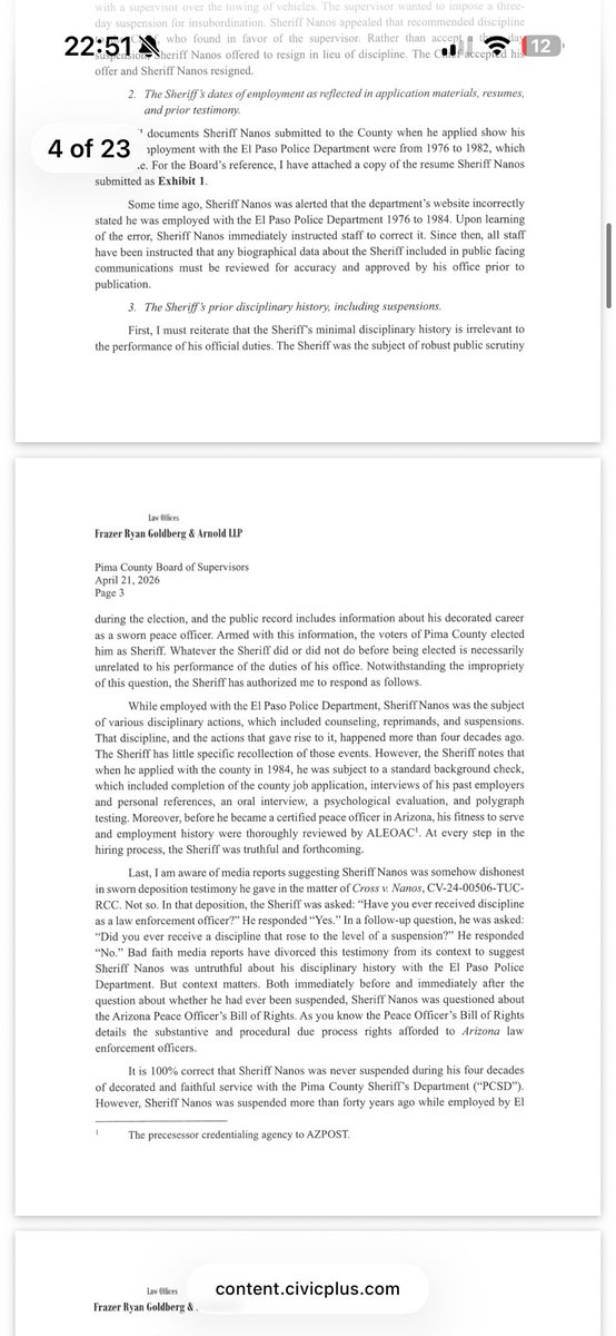imadriienne's tweet image. #NancyGuthrie #BringNancyHome #FindNancyGuthrie #SheriffNanos 

🚨 BOARD OF SUPERVISORS OUTCOME: SHERIFF NANOS REPORT‼️ 

The Board of Supervisors confirm Sheriff Nanos report was received 20 minutes ago in writing!

23 PAGE REPORT ATTACHED IN FULL; content.civicplus.com/api/assets/az-… 👈🏼
