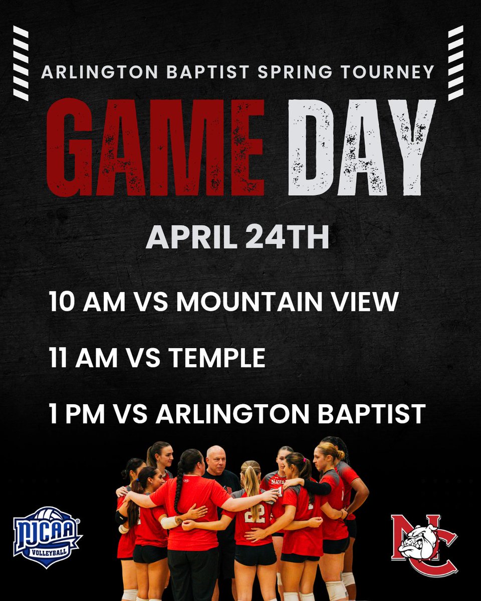 Navarro_VB's tweet photo. The Bulldogs have their final spring competition this Friday at Arlington Baptist University. Don't miss your chance to see the ladies in action one more time this spring. #BulldogNation #NavarroVB https://t.co/YDIJIoS8jr