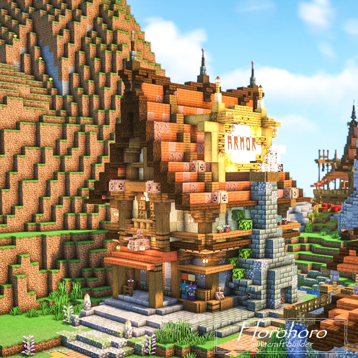 horohor28977086's tweet image. 朱サバの14周年建築の防具鍛冶屋さん
ひとまず完成～！
次の地区へ進みますよ～😆
 #Minecraft #minecraftbuilds