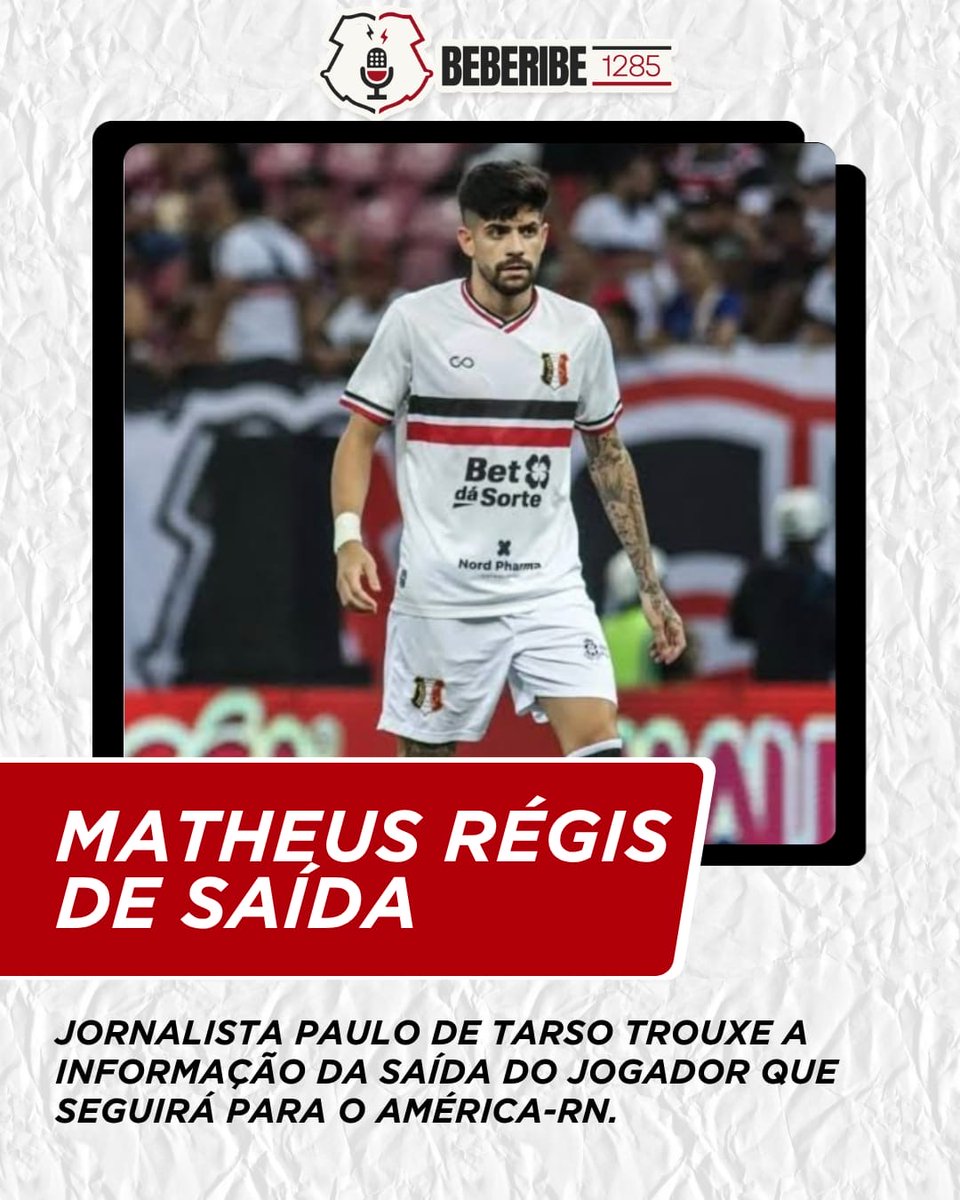 PodBeberibe1285's tweet image. ⚫️⚪️🔴 MATHEUS RÉGIS DEIXA O SANTA CRUZ.

O jogador que chegou no Santa Cruz na pré-temporada de 2026 não conseguiu se firmar e agora deixa o clube com destino para o América-RN.

#santacruzfc 
#MercadoDaBola 
#tricolor
#futebol