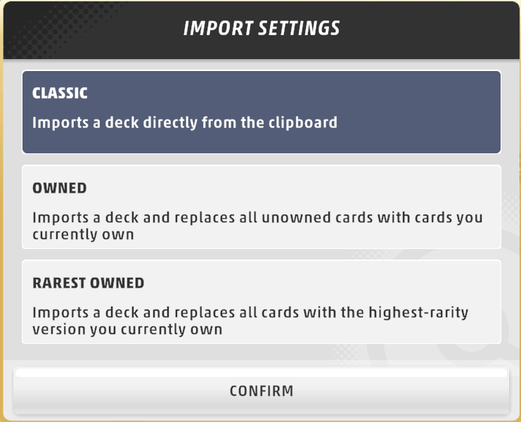 The new options for importing a deck list in Pokemon TCG Live: