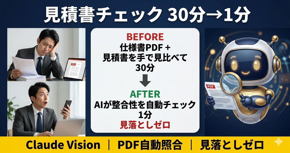 JidokaLab's tweet photo. 見積書の金額チェックに毎回30分かけてた。

仕様書とPDFを見比べて数字を確認する作業。
AIに任せたら1分で整合性チェック。

見落としがゼロになった https://t.co/2YKsvNSp9H