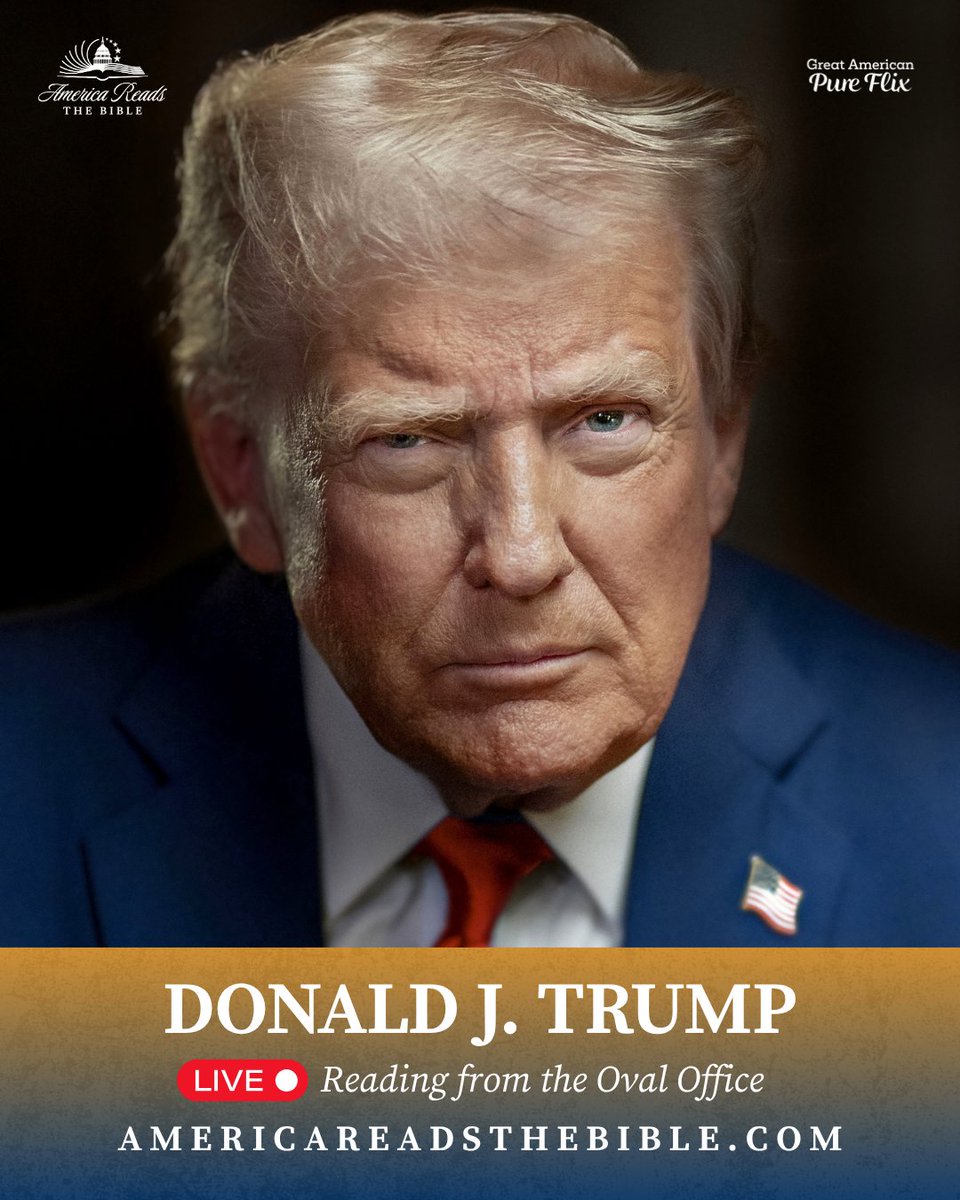 AmericaRTBible's tweet image. 🔴 HAPPENING NOW 🇺🇸📖

President Donald J. Trump is reading 2 Chronicles 7:11–22 from the Oval Office during the 6–7 PM ET hour.

Tune in through @PureFlix:
🔗 americareadsthebible.com/online
#AmericaReadsTheBible