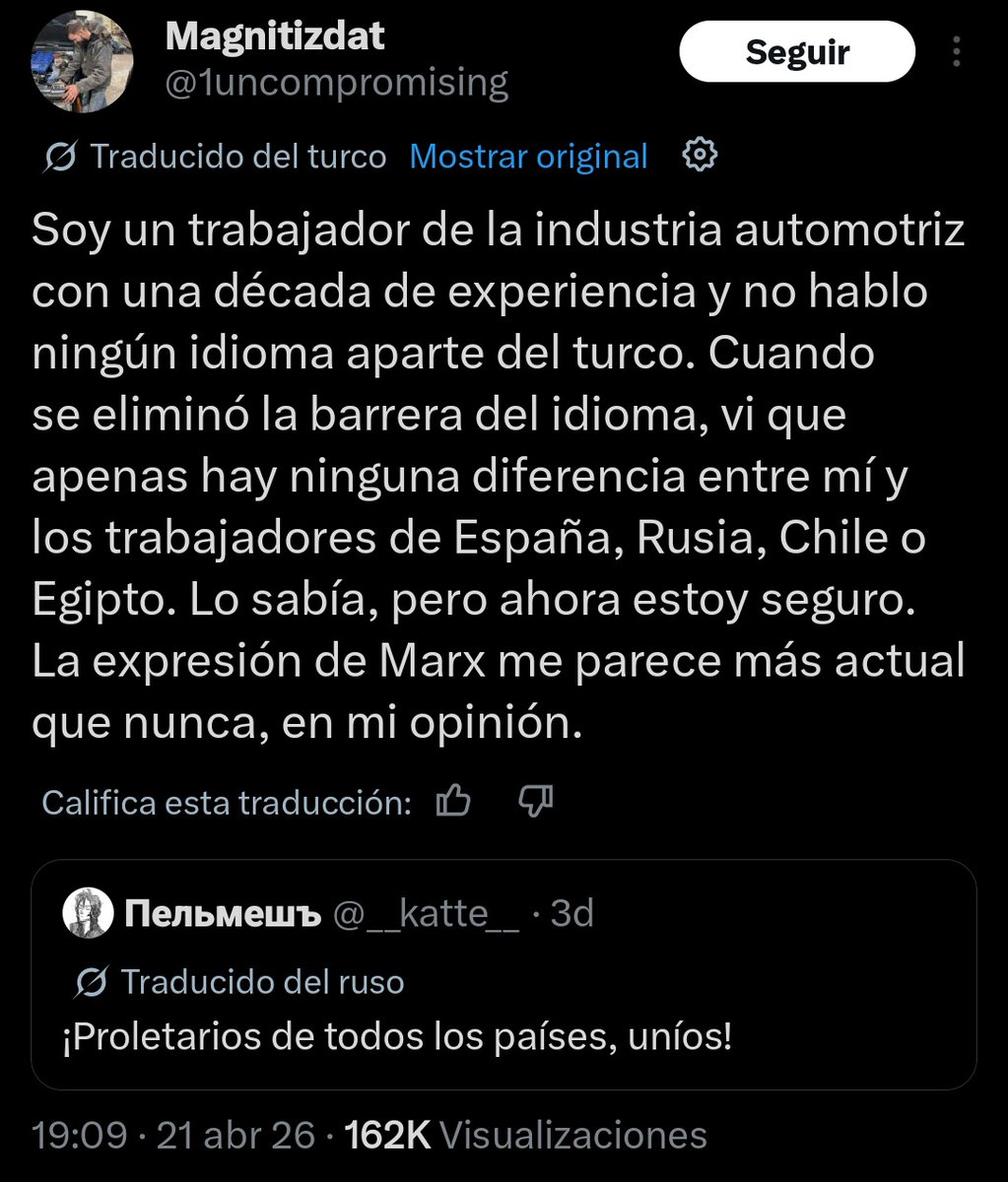 Ésta la esperanza que nos queda para terminar con la barbarie capitalista a nivel mundial, la de la conciencia de clase, el marxismo y la unión del proletariado internacional.