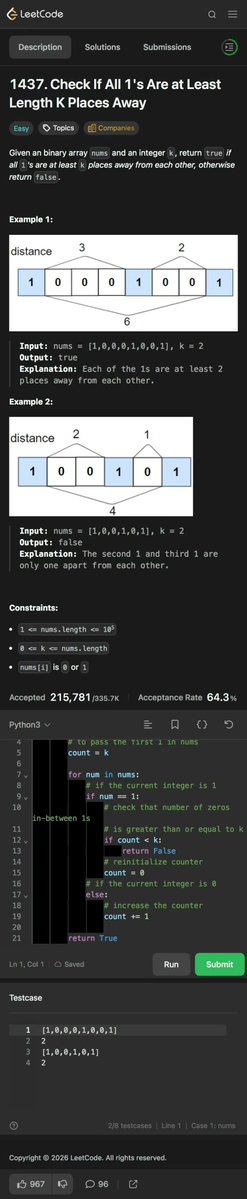 doctorzlai's tweet image. Day 436 - Leetcoding with Kids - 1437. Check If All 1's Are at LeastLength K Places Away
带娃刷题第436天 间隔至少为K的1

#leetcode #tutorial #daily #learning #python #programming #力扣 #编程 #计算机 #学习
