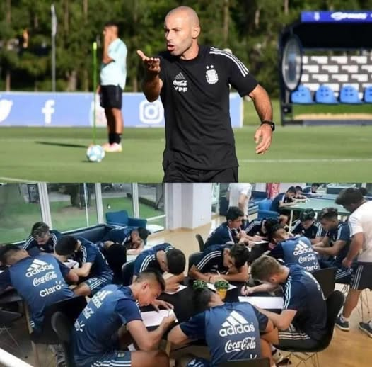 FTBLsection's tweet photo. Argentina Under-20 coach Javier Mascherano has implemented these rules for his players:

• Complete homework 
• Learn English 
• Read books 
• Clean their boots 
• Clean the changing room 
• Get their own food 
• Put plates back after eating 
• Attend communication workshops

Proper manager 👏