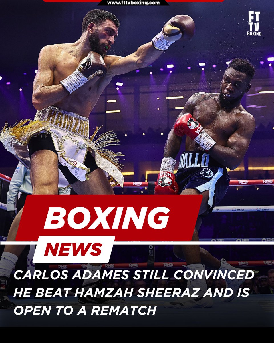 FTTVBoxing's tweet image. Carlos Adames says he’s still convinced he beat Hamzah Sheeraz and remains open to a rematch at 160 or 168 after their disputed draw in Riyadh. 🥊

#CarlosAdames #HamzahSheeraz #Boxing #Middleweight