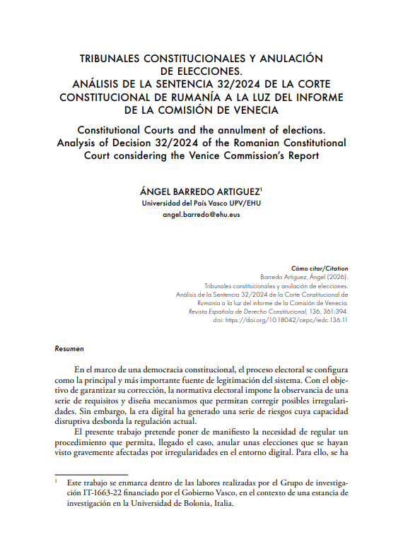 redc_cepc's tweet photo. 🟡En la #REDC136 se publica "Tribunales constitucionales y anulación de elecciones. Análisis de la Sentencia 32/2024 de la Corte Constitucional de Rumanía a la luz del informe de la Comisión de Venecia", de Ángel Barredo Artiguez.

🔗Acceso a través de https://t.co/i7HYwWln5z https://t.co/V1KO1uCYrI
