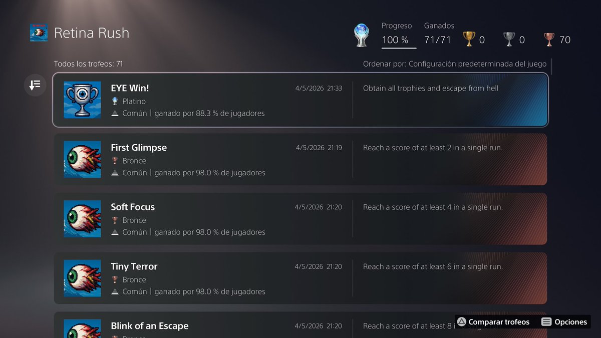 SagiriPSN's tweet image. Platino # 4390- 4392 
Retina Rush 🇺🇸 ( PS5) &amp;amp; Coinfields 🇺🇸🇪🇸(PS5)
Dificultad : 1/10
Tiempo: 3 minutos 
Thanks to @CraePlay for provide the keys 😎🤗
Psnprofiles.com/SagiriOneeChan #PlayStationTrophy #PS5Share #PS4Share #trophyhunters  #ps5 #ps4 #PlayStation5 #PlayStation4