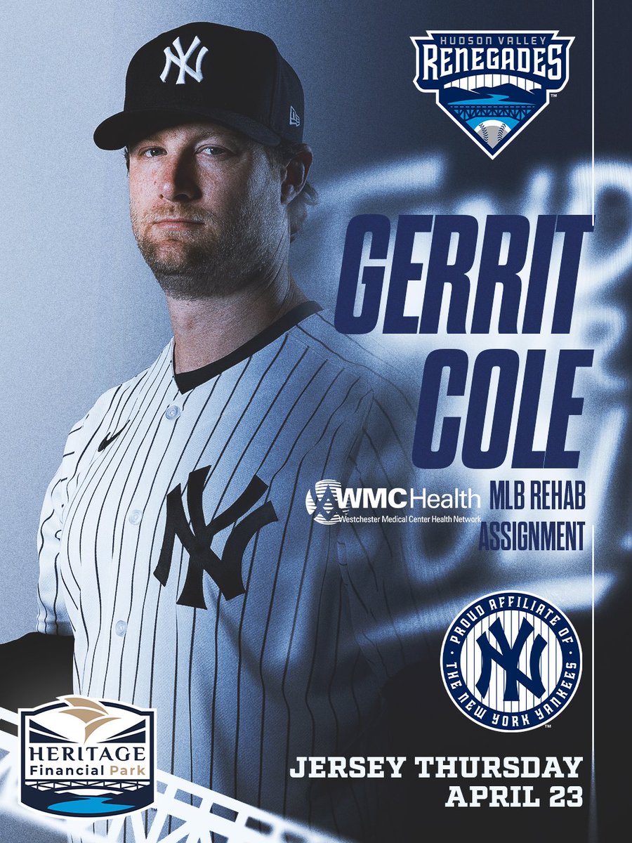 HVRenegades's tweet photo. Gerrit Cole and Carlos Rodon are currently scheduled to make rehab assignments for the Hudson Valley Renegades this week!

Cole is scheduled to pitch Thursday, April 23 and Rodon is scheduled to pitch Friday, April 24.

#FindYourFun https://t.co/fwgRDEd7ja