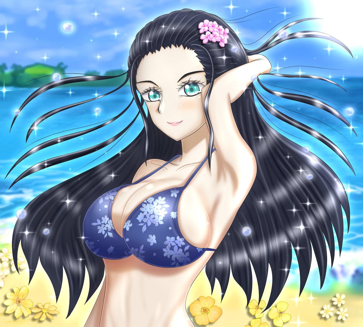 ニコ・ロビン 「おはようございます 今日も一日頑張りましょう 今日のイラストは過去絵水着ロビンち」|なたまにあのイラスト