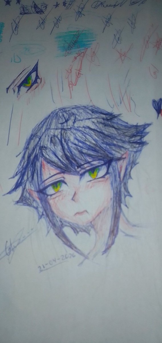 flower67175's tweet image. Un dibujo que hice con lapiceros azul,  rojo, y negro, lo único que tiene marcador son los ojos. Espero les guste 🫠
#dibujo #idea #elfa