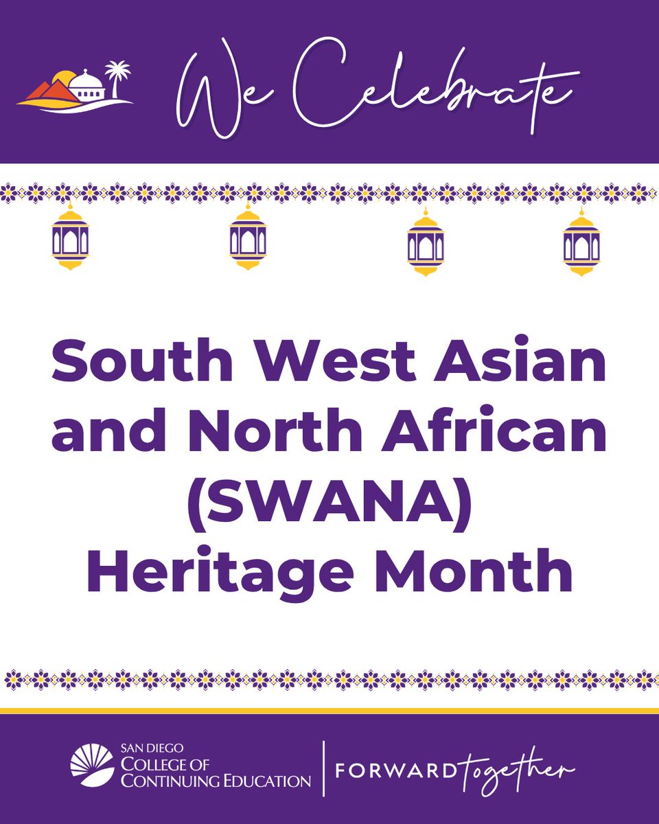SDCCEEDU's tweet image. Celebrate culture, community, and connection at the SWANA Celebration on Thursday, April 23 from 12:00–1:30 p.m. at the Mid-City Campus Lobby!

#SDCCE #SWANA
