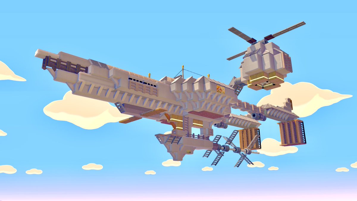 ぽこポケ 再現建築シリーズvol.9

｢飛空艇ハイウインド（#FF7）｣
 
これでニンゲンを追いかけようモジャンボ博士🚀

#ぽこあポケモン  
#pokopia