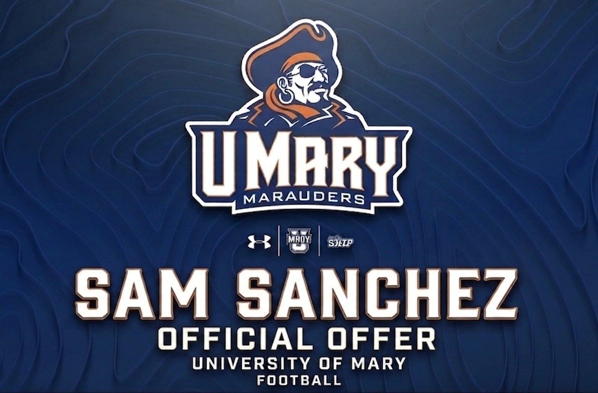 SamSanchez50's tweet photo. After a great conversation with @MikePerson68 I am blessed to receive another D2 offer to UMary! @CoachPinasco @CoachBorba @CoachHecVelazco @CoachJayRamos https://t.co/dlYCJ6KAVU