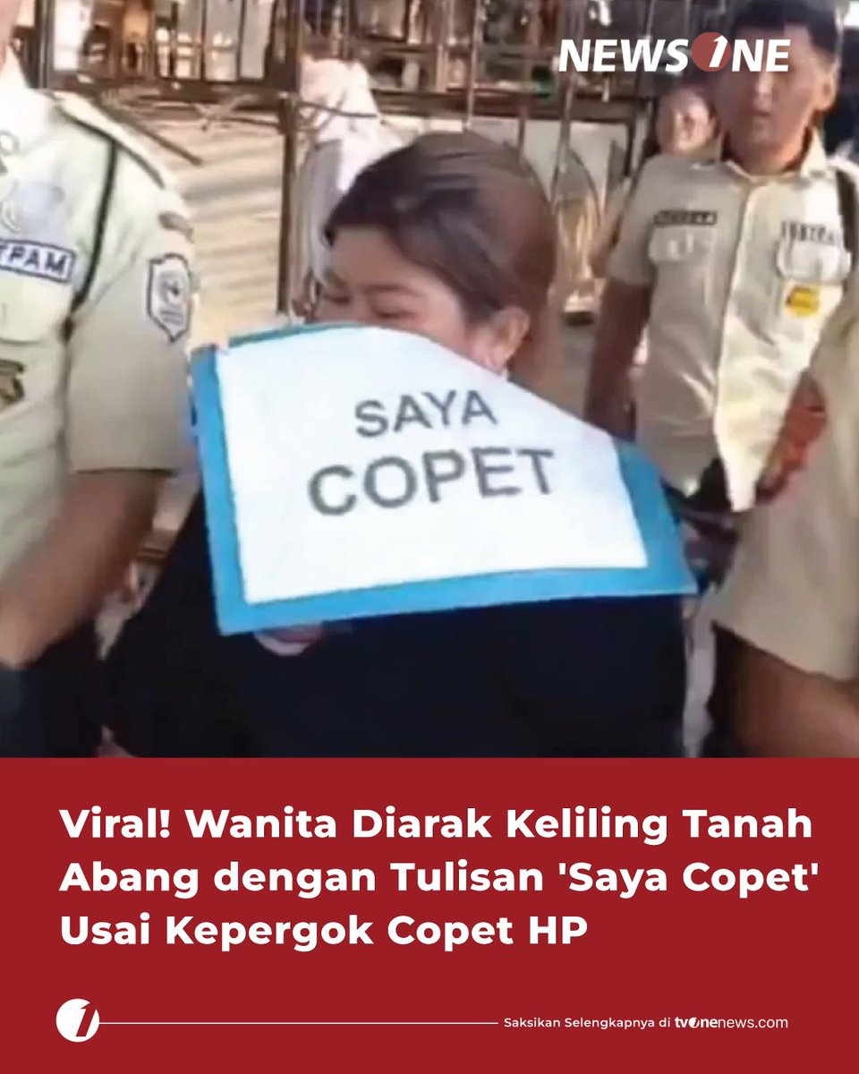 tvOneNews's tweet photo. Seorang wanita berinisial ES, diarak keliling Jembatan Penyebrangan Multiguna (JPM) Tanah Abang, Jakarta Pusat, usai kepergok mencuri ponsel, pada Selasa (21/4).

Simak selengkapnya di https://t.co/GgtZcy3DlU
#HardNews_Viral #NewsOne #CariBeritaditvOne #Viral #Copet #NO04 https://t.co/bP4x0zTaoO