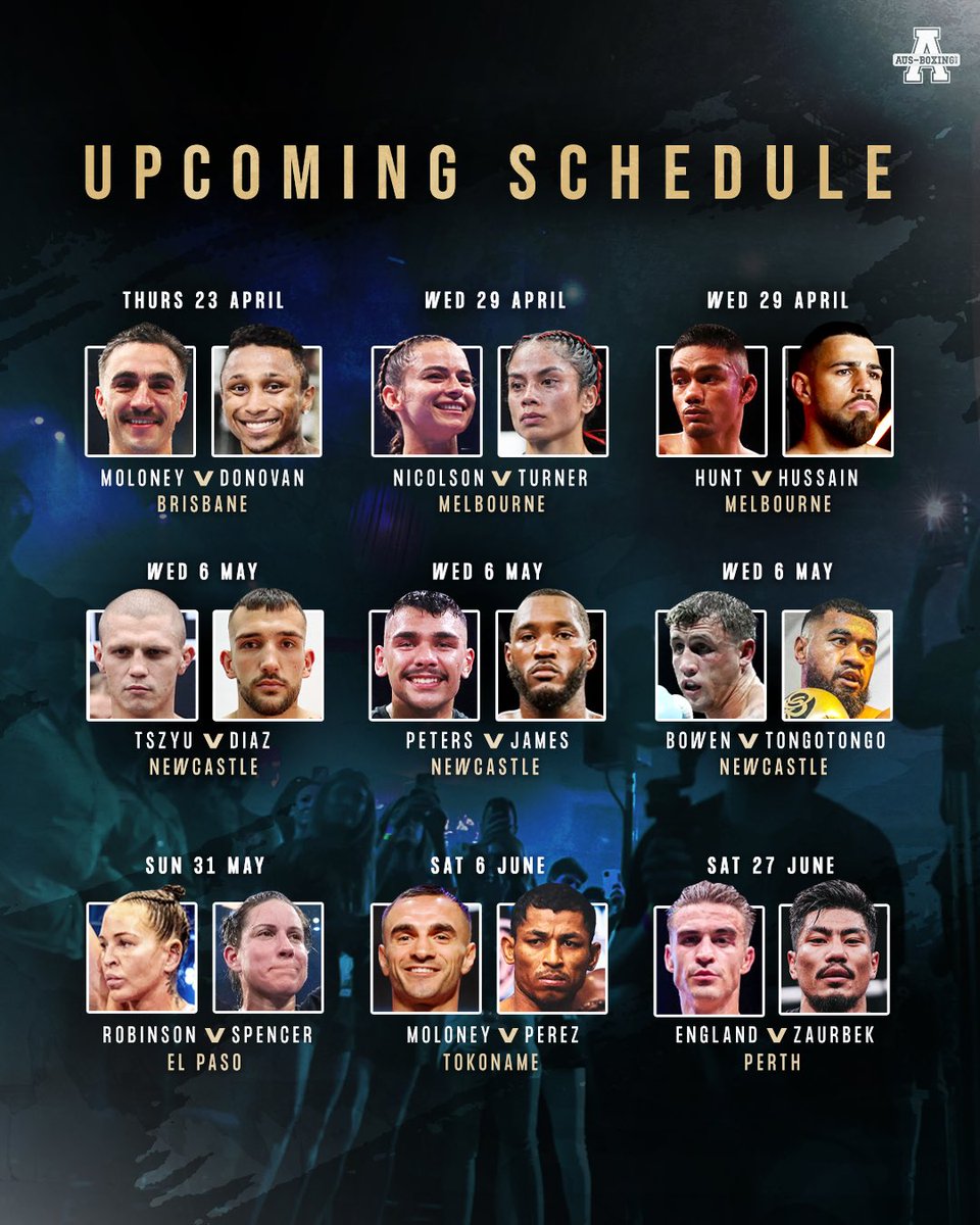 ausboxing's tweet image. Serious business being handled. 

A look ahead through May and June, with a truly international flavour to the Australian boxing schedule. 

#ozboxing #boxing