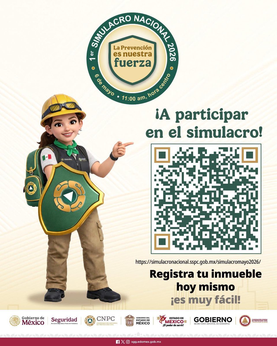 horacioduarteo's tweet photo. 🚨Recuerden, el próximo 6 de mayo tenemos simulacro.

En el #EdoMéx nos sumaremos al Primer Simulacro Nacional el próximo 6 de mayo a las 11:00 am.
Su participación es muy importante para fortalecer la cultura de la protección civil en la entidad.

🧑🏽‍💻 Están a tiempo para registar sus inmuebles: 
https://t.co/bUfHcsx10h