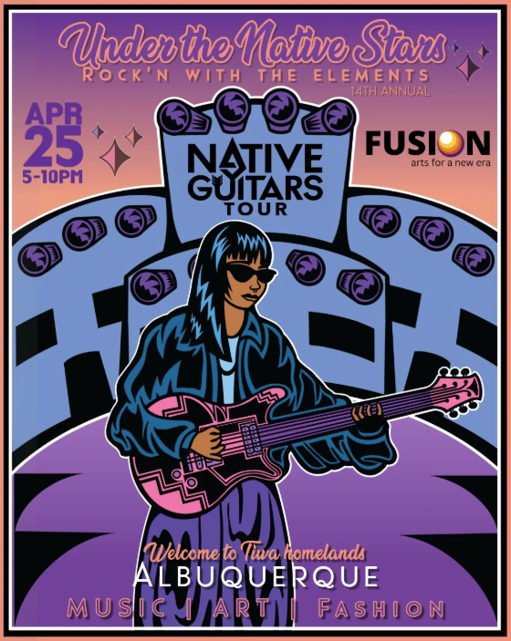 ABQtodo's tweet photo. Native Guitars Tour brings Under the Native Stars to FUSION this Saturday, April 25, 5โ10 PM. ๐โจ
All ages night with Native music, art, fashion, and a Vendor Village featuring 40+ Indigenous makers, food trucks, & community partners under the open sky. #ABQToDo
๐๏ธ Tickets $25 https://t.co/b9Rk8ATEju