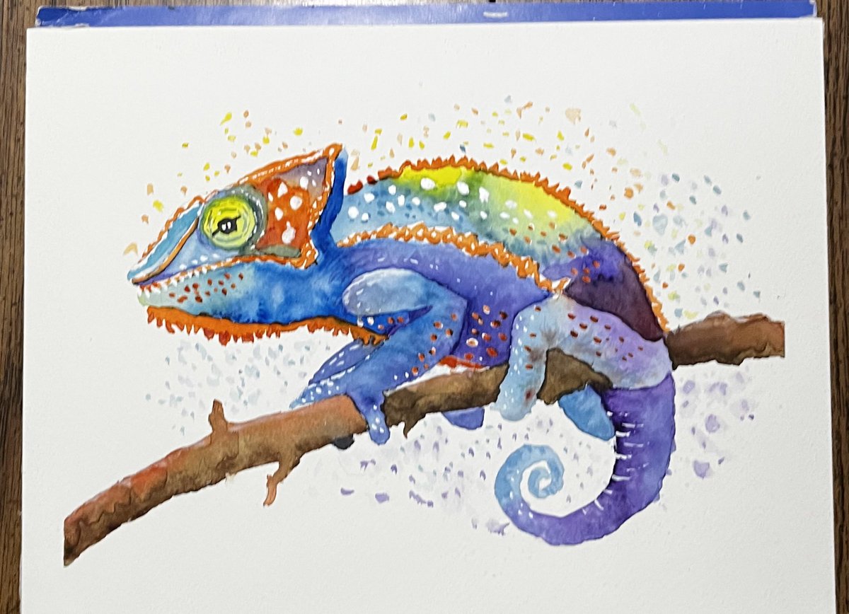 PASinGA's tweet photo. Chameleon. Watercolor on paper https://t.co/RWB0vIR9Aw