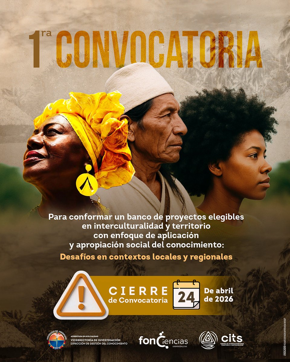¡Abierta convocatoria!
Impulsa iniciativas sobre interculturalidad y territorio con enfoque en apropiación social del conocimiento.
📌 Postúlate y sé parte del cambio 🗓️ Hasta el 24 de abril de 2026
#Convocatoria #Interculturalidad #Unimagdalena
