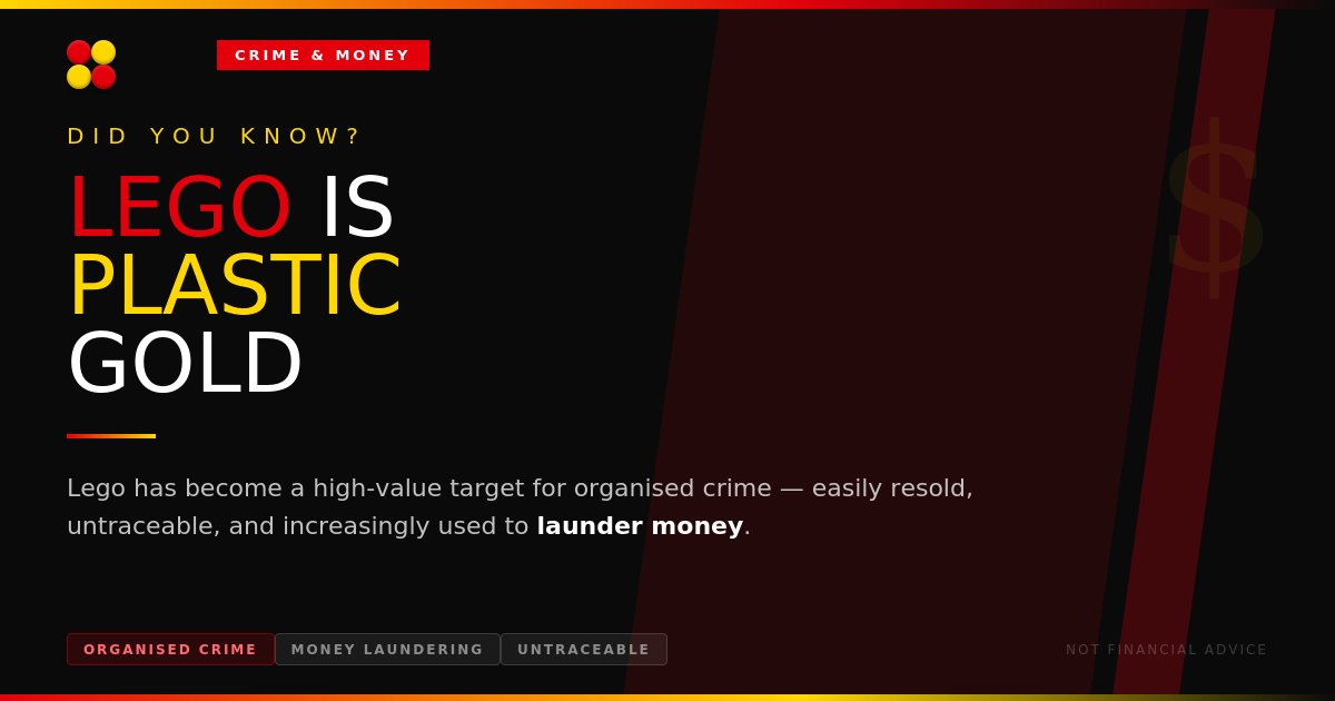 leongettler's tweet image. Lego has become a high-value target for organized crime, acting as a form of "plastic gold" that is easily resold, untraceable, and often used to launder money.
#Lego #organised #crime #plastic #gold #money #laundering 

 leongettler.com/talking-busine…