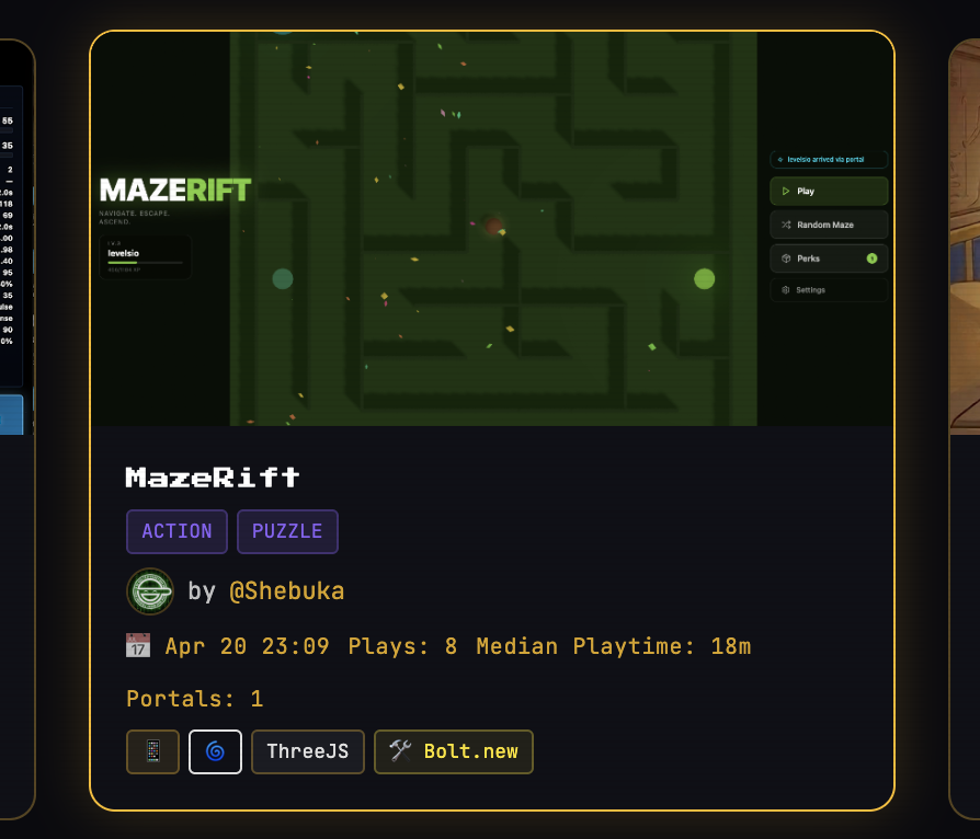 Shebuka's tweet photo. My entry MazeRift is officially listed for the #vibejam! 🧑‍🚀
It’s a physics-roller with unlockable perks and escalating biomes.
9 days left to refine 100 levels, from mossy forests to cosmic voids. Let’s get it. 🛠️🦾
@cursor_ai @boltdotnew #vibecoding #indiedev https://t.co/t2qdl1RIev