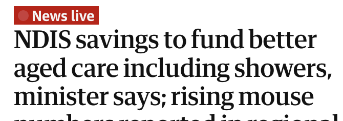 The sort of madness we expect from government. Robbing one sector to pay another, just for the small mercy of being able to have a shower in aged care. But no problem at all for extra $53 billion for defence spending, no problem for $368 billion AUKUS. #AUSPOL