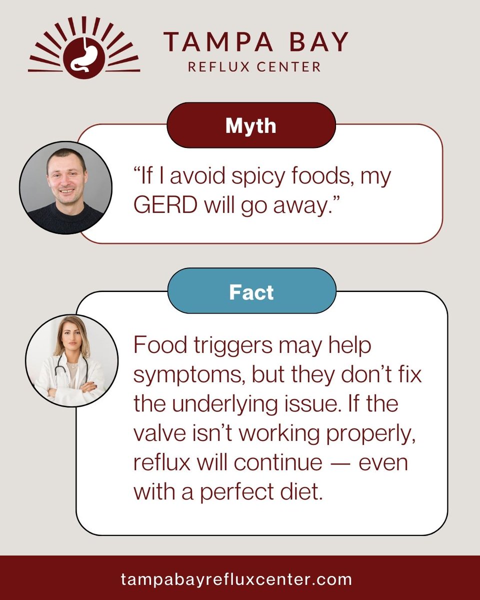 TampaBayReflux's tweet image. Avoiding spicy food won’t fix your GERD.

It might reduce symptoms… but it doesn’t solve the root cause.
If reflux keeps coming back, there’s usually more going on.
#GERD #AcidReflux #TampaHealth