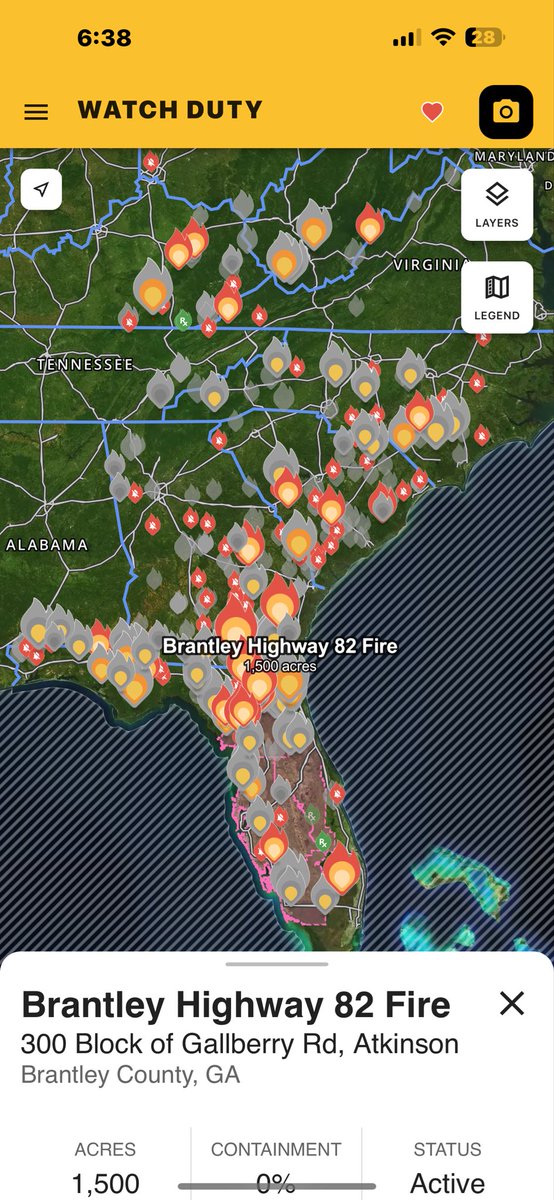 tparon's tweet image. 🚨🇺🇸#BREAKING | NEWS ⚠️
The Brantley Highway 82 Fire has jumped the containment line and has now burned over 1500 acres and is at 0% contained which has caused evacuations for the area.

There are hundreds of wildfires burning in Florida and Georgia at this time due to a severe