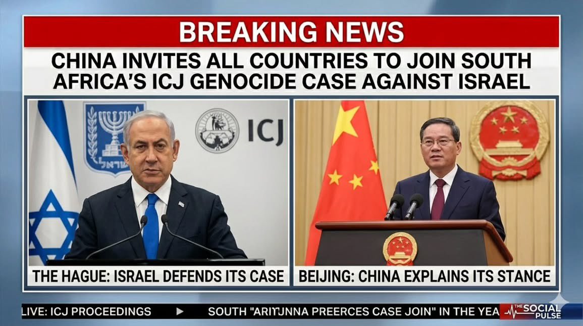 Flash info : La Chine annonce qu’elle invitera tous les pays à se joindre à la plainte pour génocide déposée par Afrique du Sud contre Israël.
