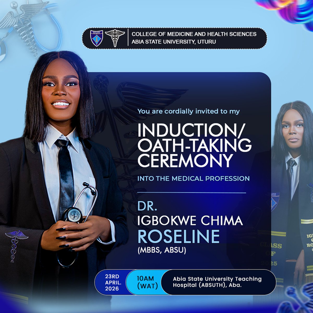 IgbokweRose's tweet photo. 🔔 🔔 🔔 
Soooo, this writer girl will now wear a new name from tomorrow onwards.

Reintroducing:
Dr. Igbokwe Chima Roseline 
(MBBS, ABSU)

God definitely outdid himself. Thank you, God! 🥺

#medtwitter #induction #medicaldoctor #mbbs #xdoctors #medicalX #writergirl #becoming https://t.co/JCWTmCdR4u