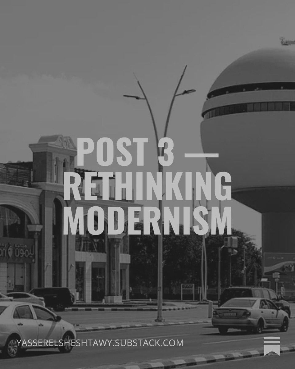 Arab Modernism(s) rethinks modernism in Arab cities as uneven, often accidental—not a coherent project—shifting focus from nostalgia to lived experience and memory open.substack.com/pub/yasserelsh…