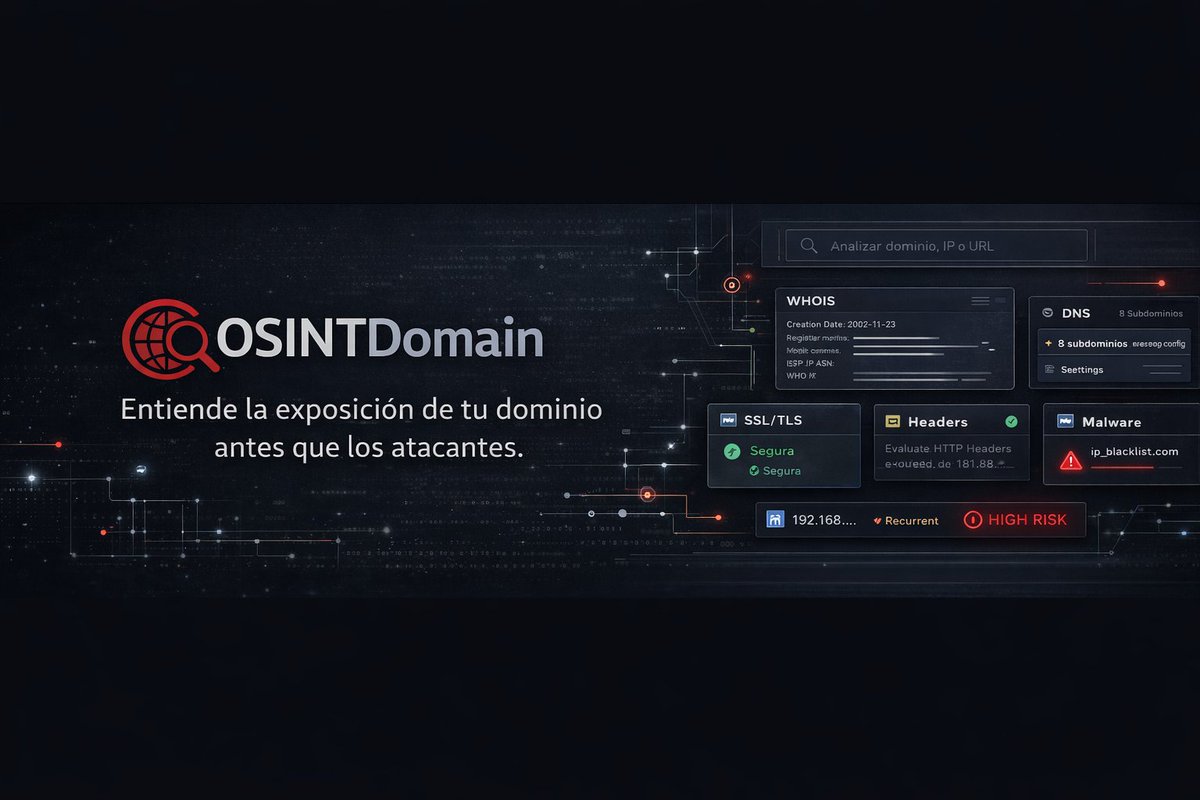 NievaG33317's tweet image. La mayoría pierde tiempo haciendo recon manual…

Yo hago esto en segundos:

WHOIS
DNS
IP + reputación
SSL + headers

Todo en un solo lugar 👇
osintdomain.com
⚡ Ideal para bug bounty y OSINT rápido
¿Qué añadirías tú?
#Pentesting  #OSINT #CyberSecurity #BugBounty #InfoSec