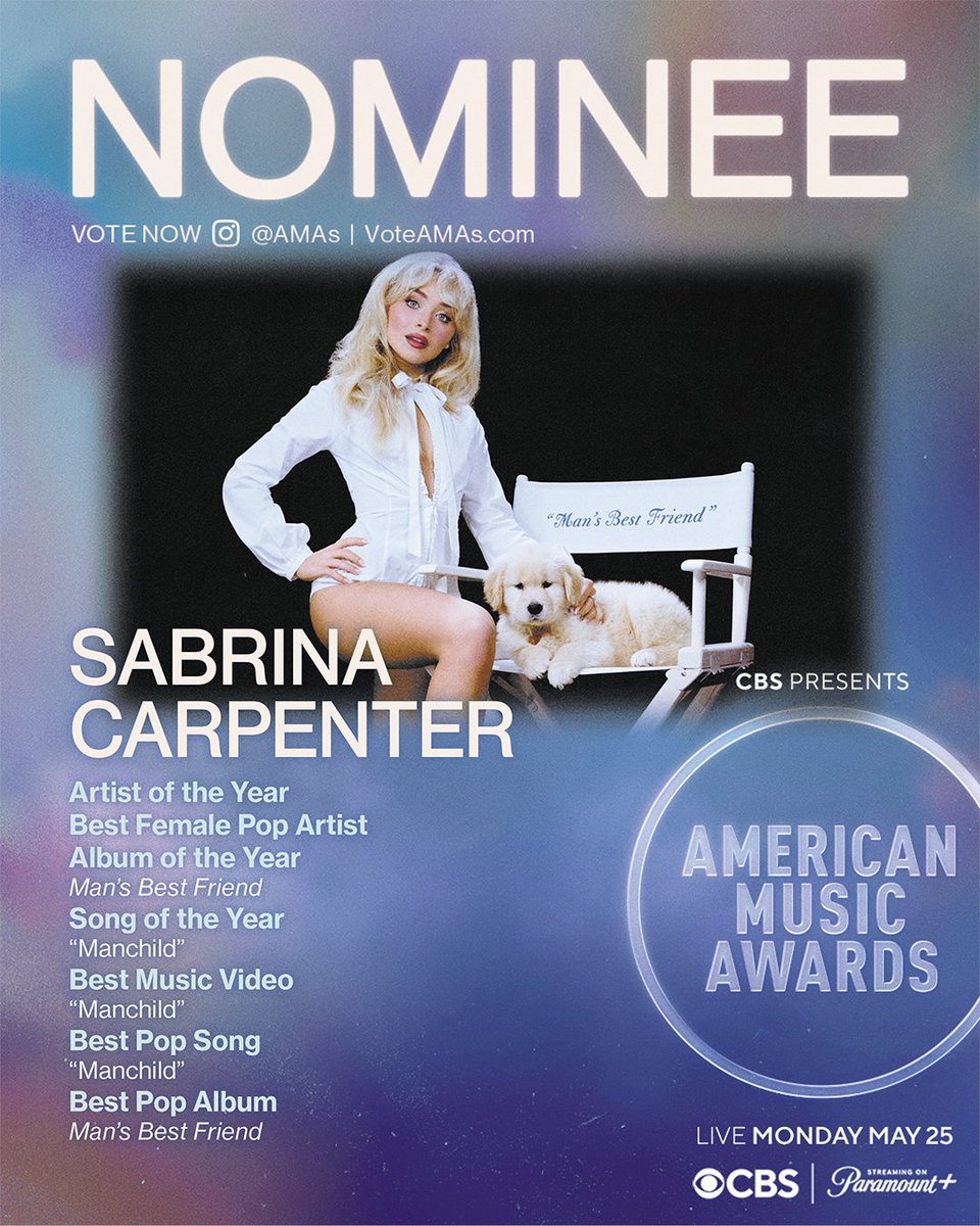There’s a cuter word for it… nominee 💋

<a href="/SabrinaAnnLynn/">Sabrina Carpenter</a> is up for 7 #AMAs!

Carpenters, you know what to do → theamas.com/how-to-vote