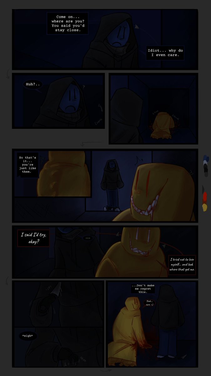 Jim_fxkll's tweet photo. Pt 3! "Don't follow me." (Final??)
I kinda hate how magma has problems with quality pic...
#partypooper x #partygoer #backrooms #happymask #sadparty
Also, I will make more comics about them and the other ones will be more interesting👀 https://t.co/DyUDgm8ymR