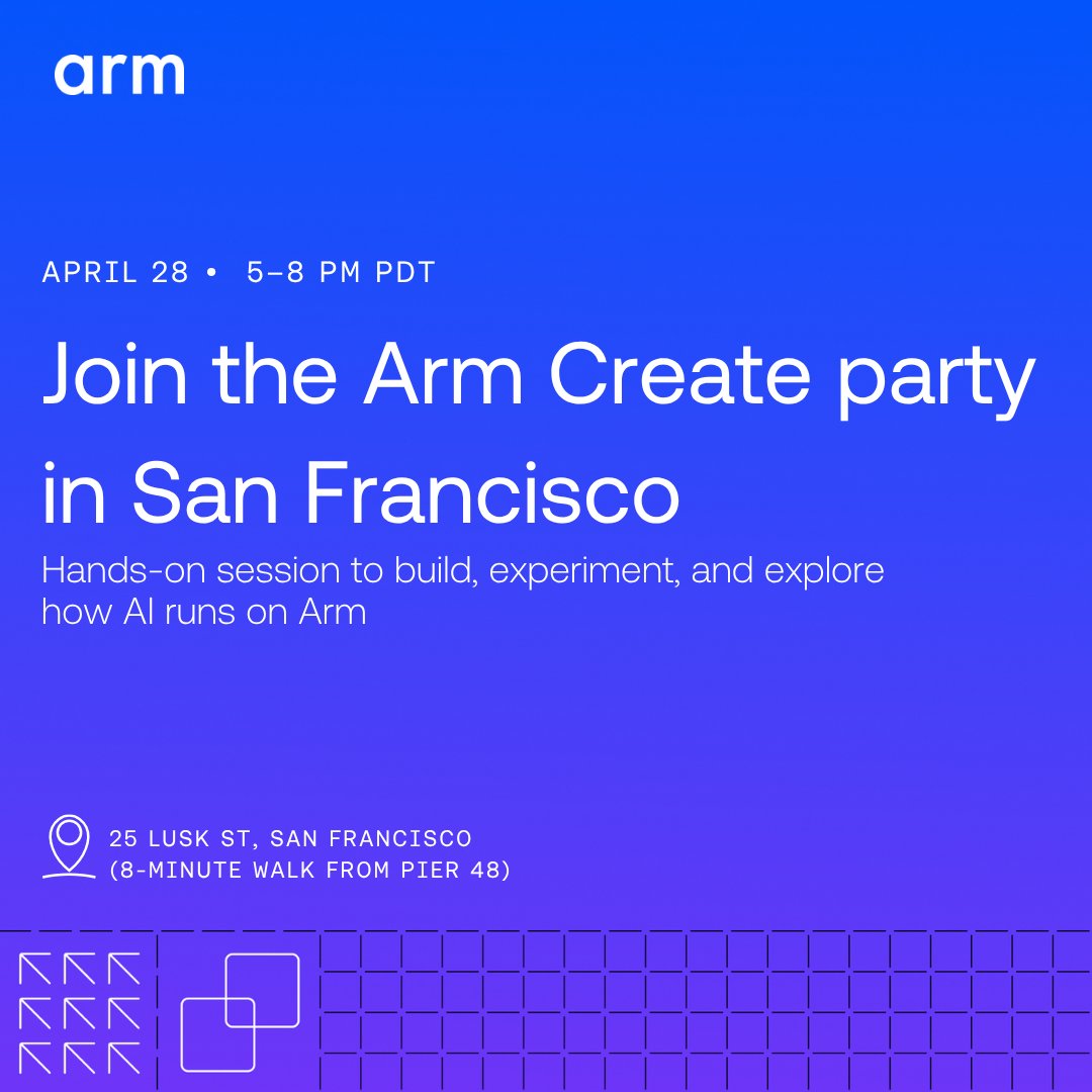 jemmee's tweet photo. @Arm is hosting Arm Create in San Francisco on April 28, an event bringing together developers to explore AI across cloud and edge.

If you’re attending AI Developer Conference by @DeepLearningAI or based nearby, worth checking out.
https://t.co/xrIE9bWcxs
#ArmDeveloper #onArm https://t.co/BwcPyej85M