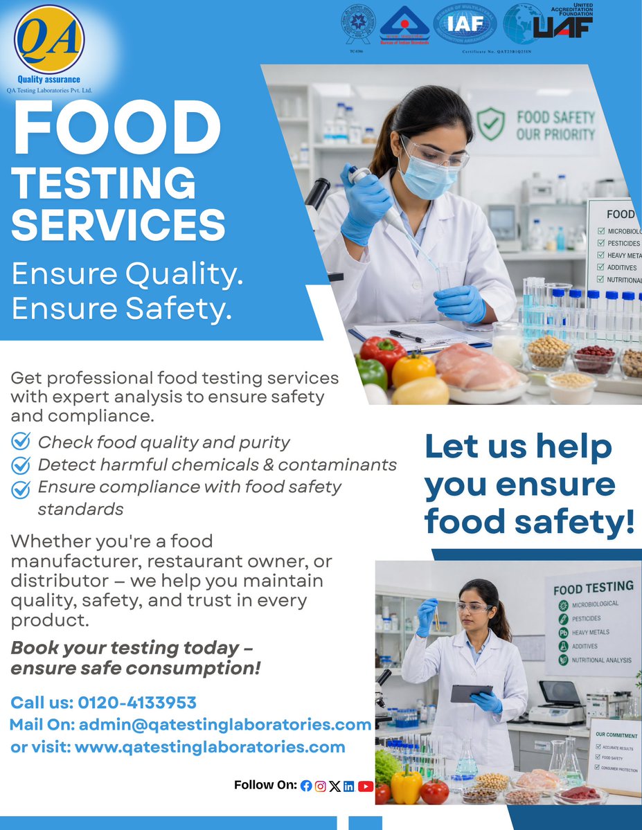 LaboratoriesQa's tweet image. Ensuring food safety with accurate and reliable testing.
#FoodTesting #FoodSafety #QualityCheck #LabTesting #SafeFood #FSSAI #QualityAssurance #HealthyLiving