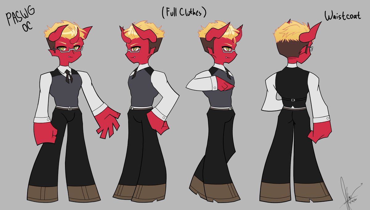 C_Moon_20's tweet image. Reuploading my sibling's oc, Waistcoat, 
Waiscoat's reference look like on 11/05/25, youngest son of Kneesocks

#newパンスト #newPSG #PaSwG #PantyandStocking #PantyAndStockingSeason2 #PantyandStockingOC #Paswgoc #PSGOC #characterdesign #characterreferences