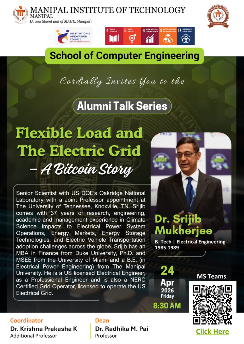iicmit's tweet image. Power, innovation &amp;amp;  future of energy decoded! ⚡
Join us for an Alumni Talk organized by the School of Computer Engineering, @MIT_MANIPAL  as we dive into the electrifying intersection of flexible loads, smart grids, and the Bitcoin revolution.
#innovations #computerscience