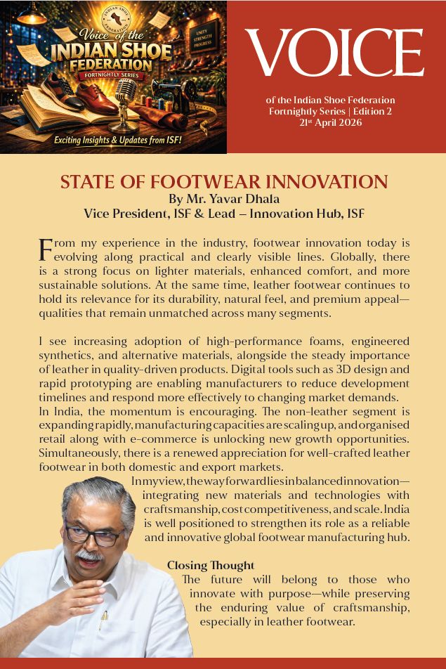 Indianshoefed's tweet photo. Voice of ISF | Edition 2 released
Mr. Yavar Dhala shares insights on footwear innovation—materials, sustainability, digital tools &amp; the enduring value of leather.
#VoiceOfISF #Footwear #Innovation https://t.co/CFJId6WjoI